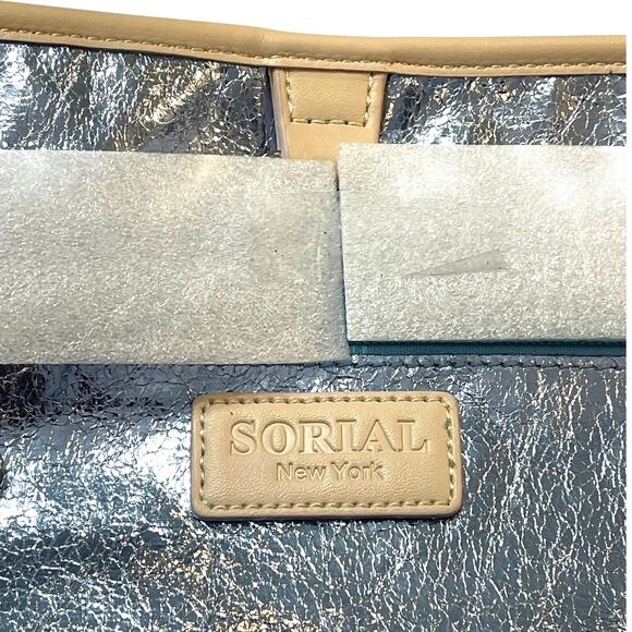 Sorial Holiday Tote Light Blue Vegan Leather Metallic Glazed Shopper Bag NWT - Picture 6 of 9